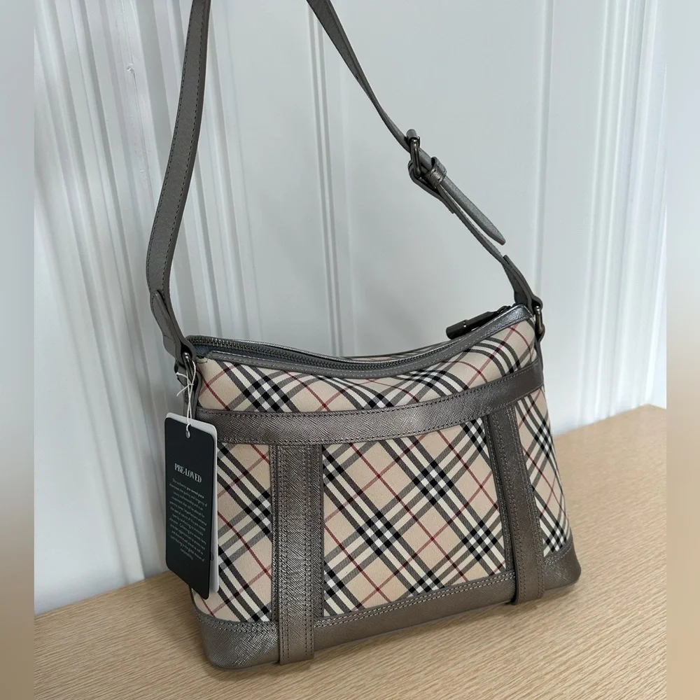 Burberry Plaid Shoulder Bag with Leather Accents, pre-loved Burberry Nova bag - Picture 6 of 16